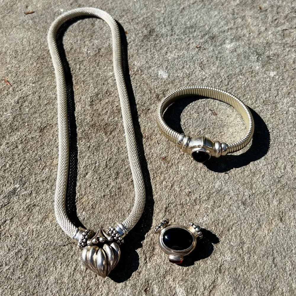Joseph Esposito ESPO Sterling Silver Necklace + Pedants and Bracelet Onyx Amber - Picture 1 of 10